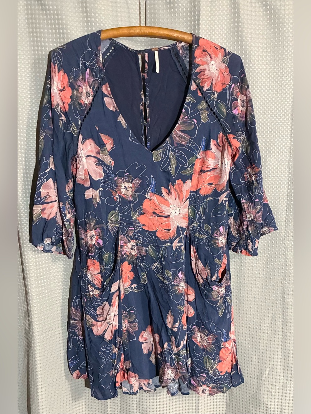 Free People Sz 4 Cut Out Dress Pockets lined High Low Boho Hippie Chic